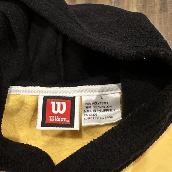 Vtg Wilson Fleece Hooded Best Nylon Yellow Black Colorblock Sz Large Pullover - Picture 7 of 10